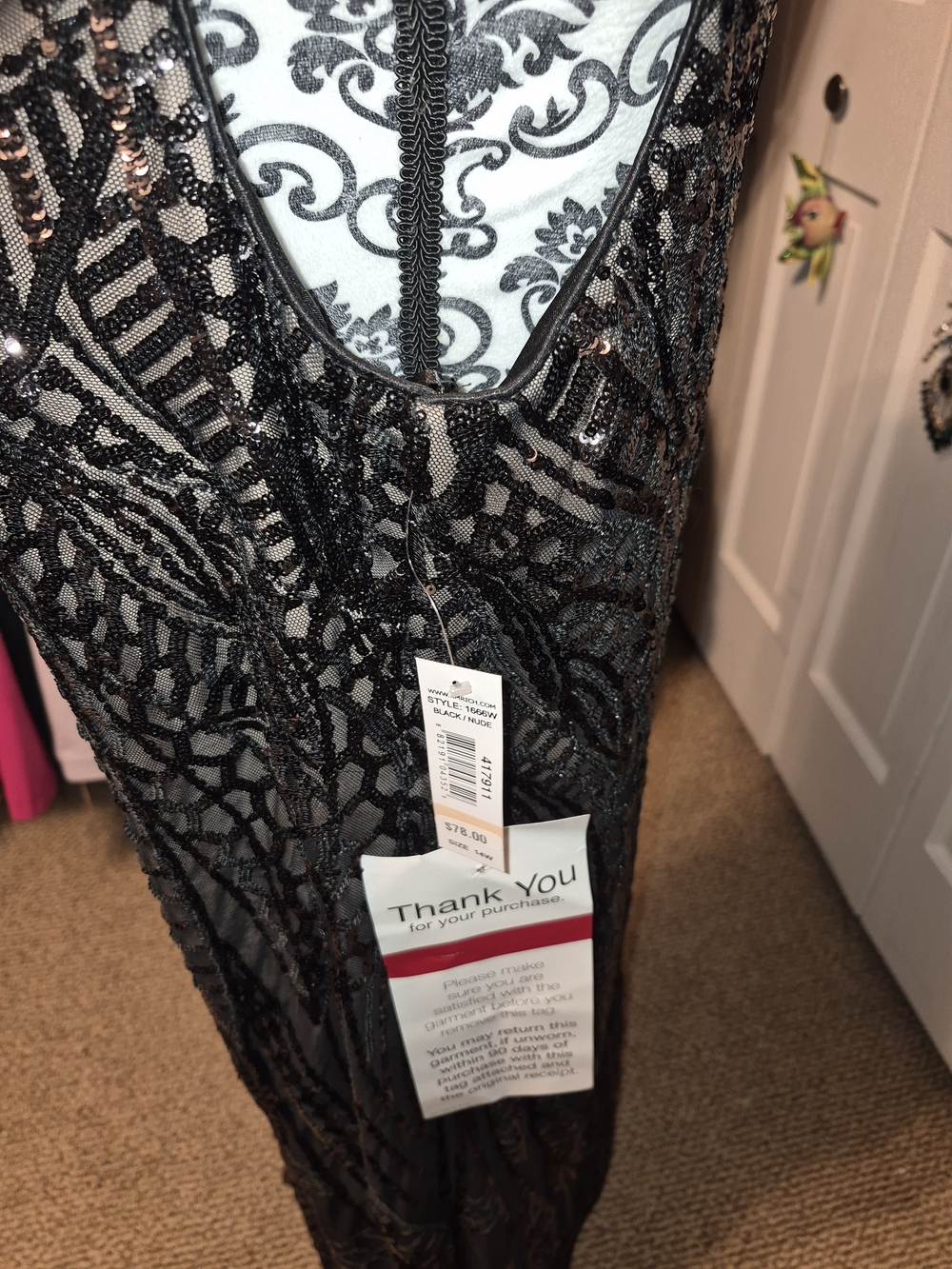 NWT - R&M Richards Black & Nude Beaded Midi Dress - 14W - Picture 3 of 8